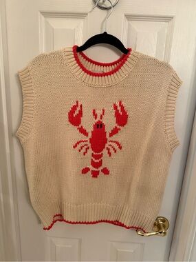 Impressions Cream Knit Vest with Red Trim Detail